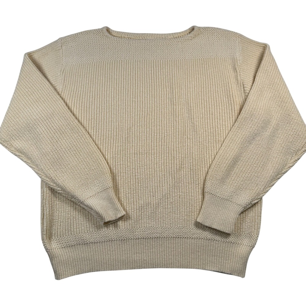 Vintage Fall River Knitting Mills Yellow Cotton Ribbed Boat Neck Sweater XL USA